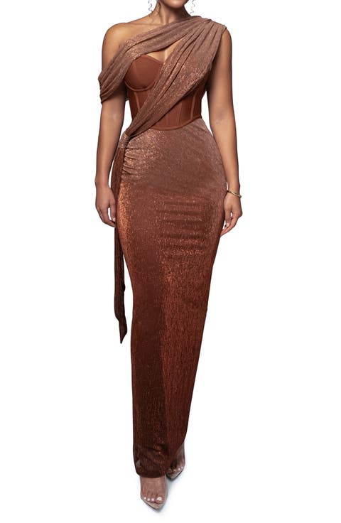 Celestina Metallic Drape Gown