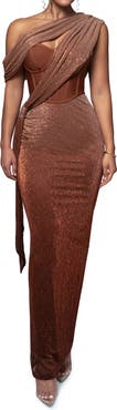 JLUXLABEL Celestina Metallic Drape Gown
