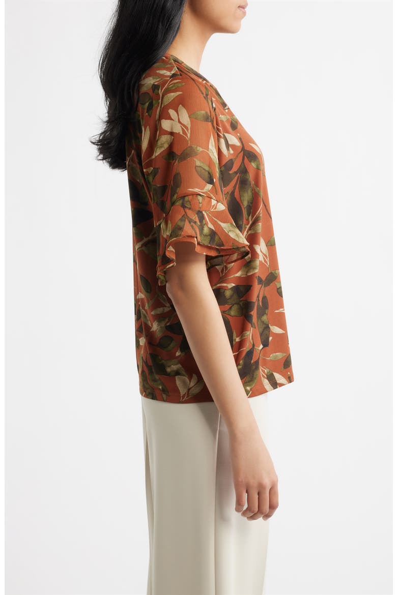 Leaf Print Ruffle Sleeve Shirt, Alternate, color, CEDAR SPC MLT