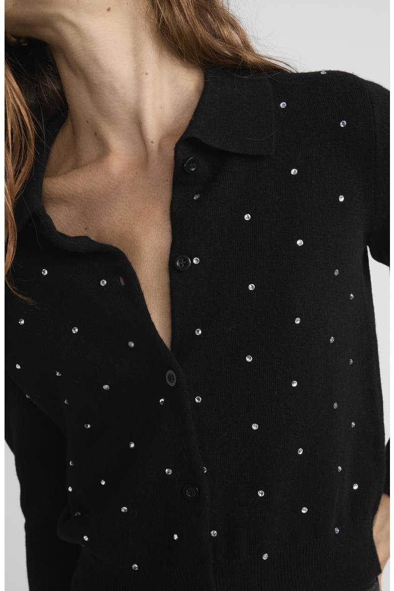 The Rhinestone Collared Wool & Cashmere Cardigan, Alternate, color, BLACK