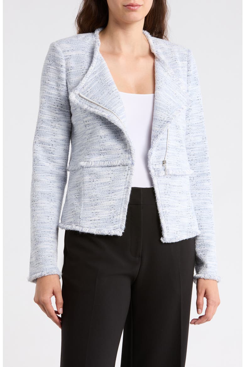 Fringe Tweed Moto Jacket, Main, color, BLUE MULTI