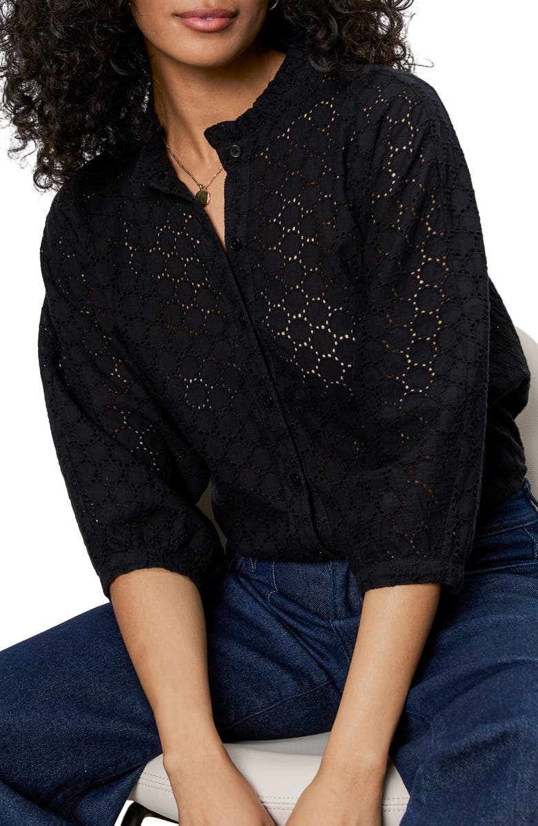 Sanctuary Petal Drop Eyelet Embroidered Button-Up Top, Alternate, color, Black