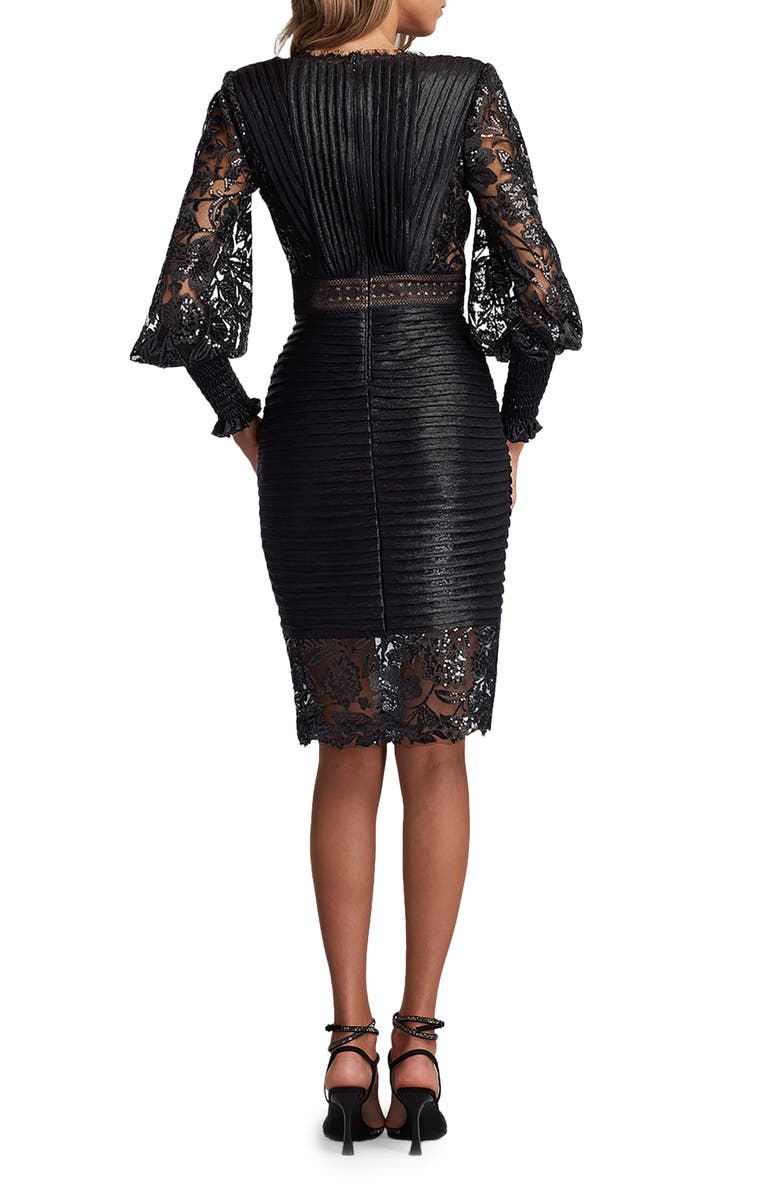Tadashi Shoji Pleated Sequin Lace Long Sleeve Chiffon Dress, Alternate, color, Black