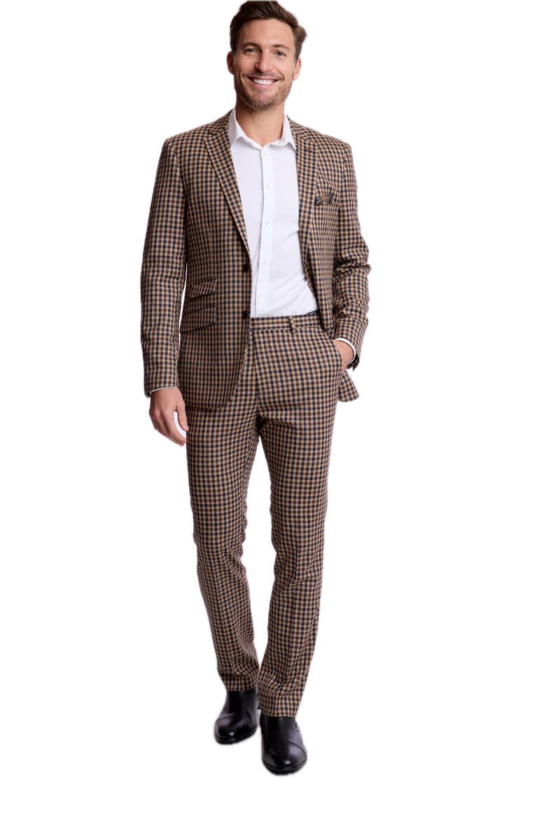 Downing Slim Fit Gingham Pants, Alternate, color, BROWN NAVY TAN GINGHAM