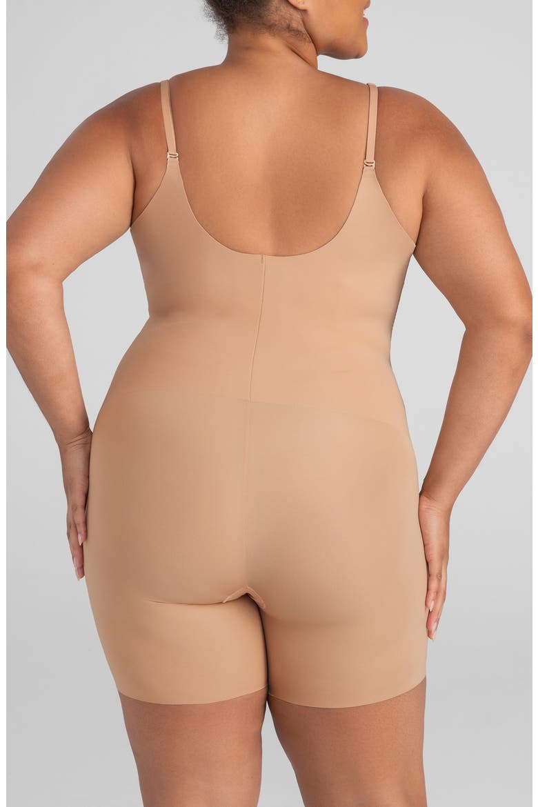 Open Bust Mid Thigh Shaper Bodysuit, Alternate, color, SAND