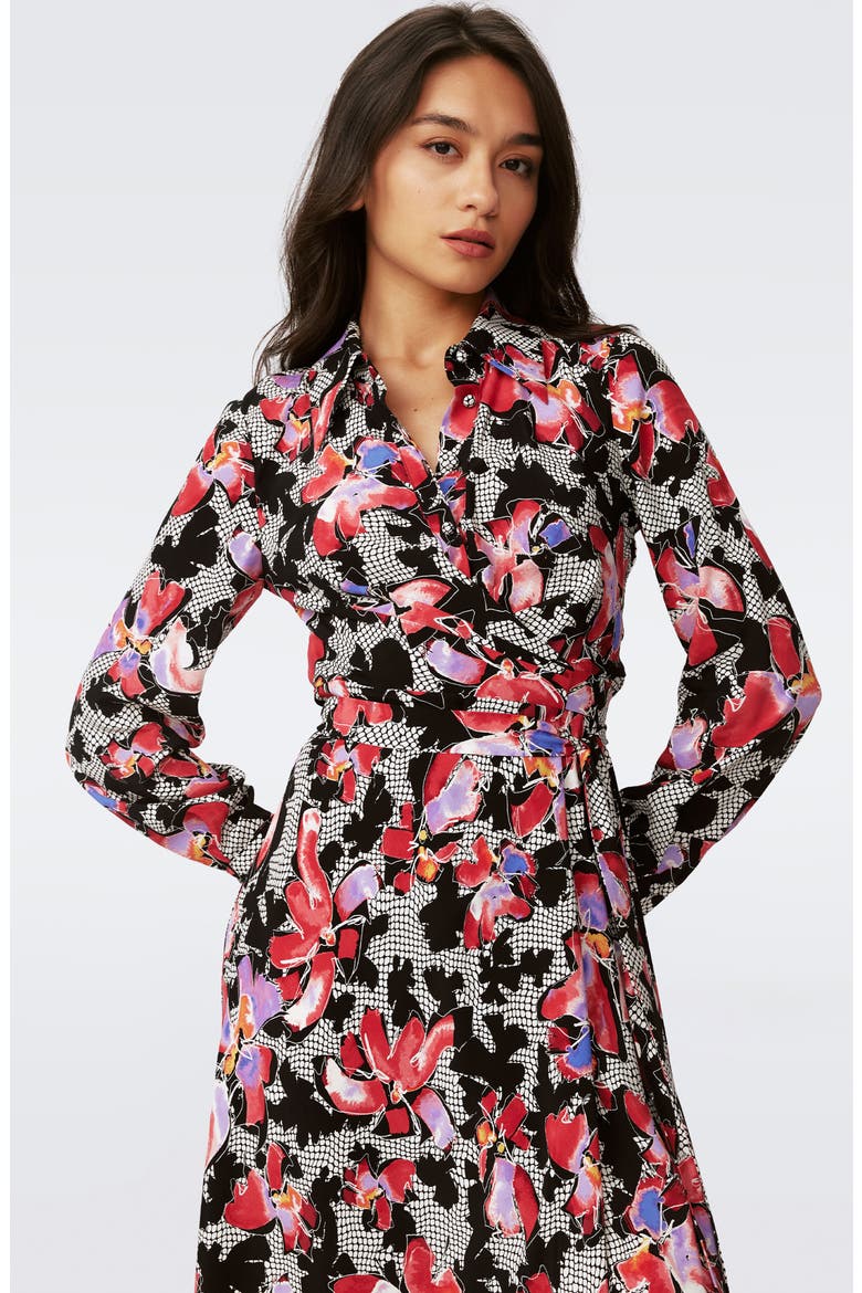 Tori Long Sleeve Crepe Wrap Shirtdress, Alternate, color, ODETTE FLORAL