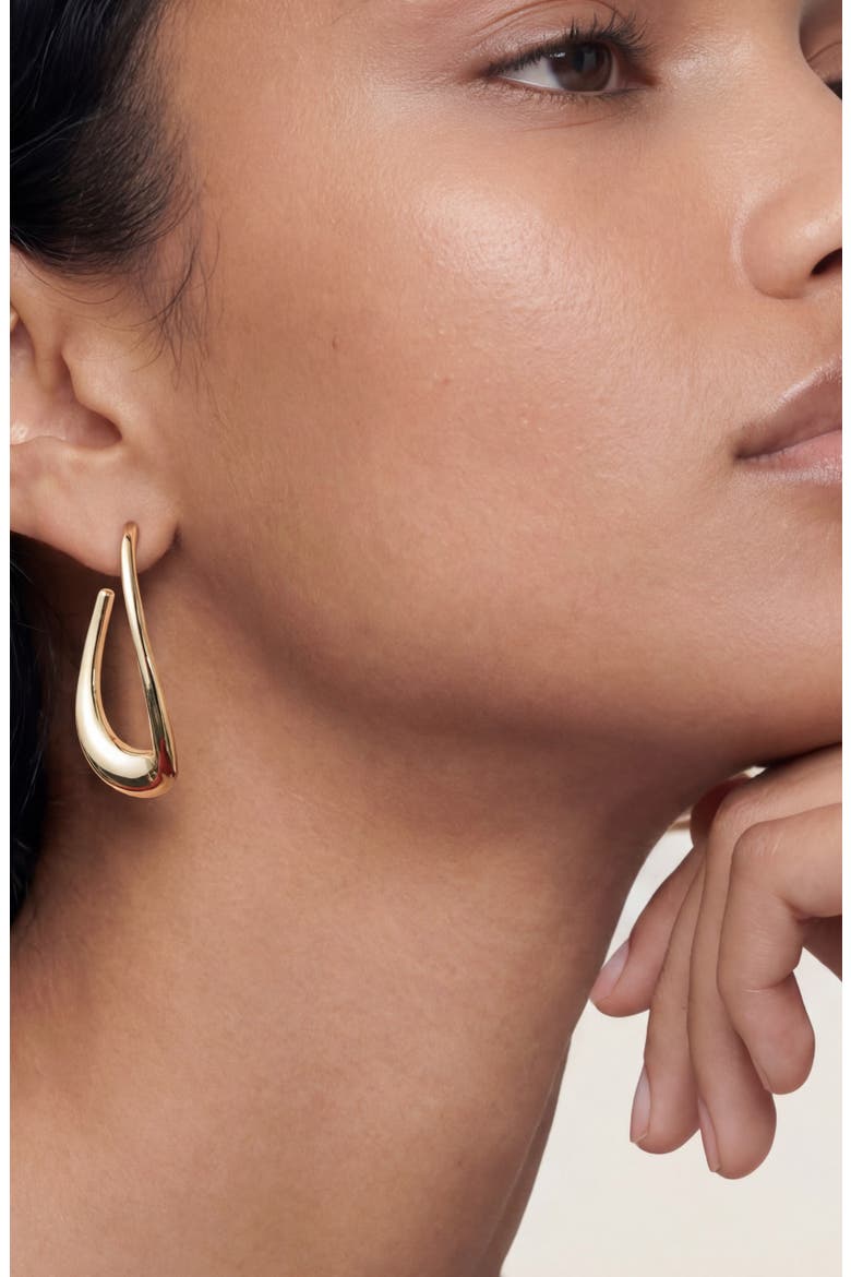 Abstract Oblong Hoop Earrings, Alternate, color, GOLD