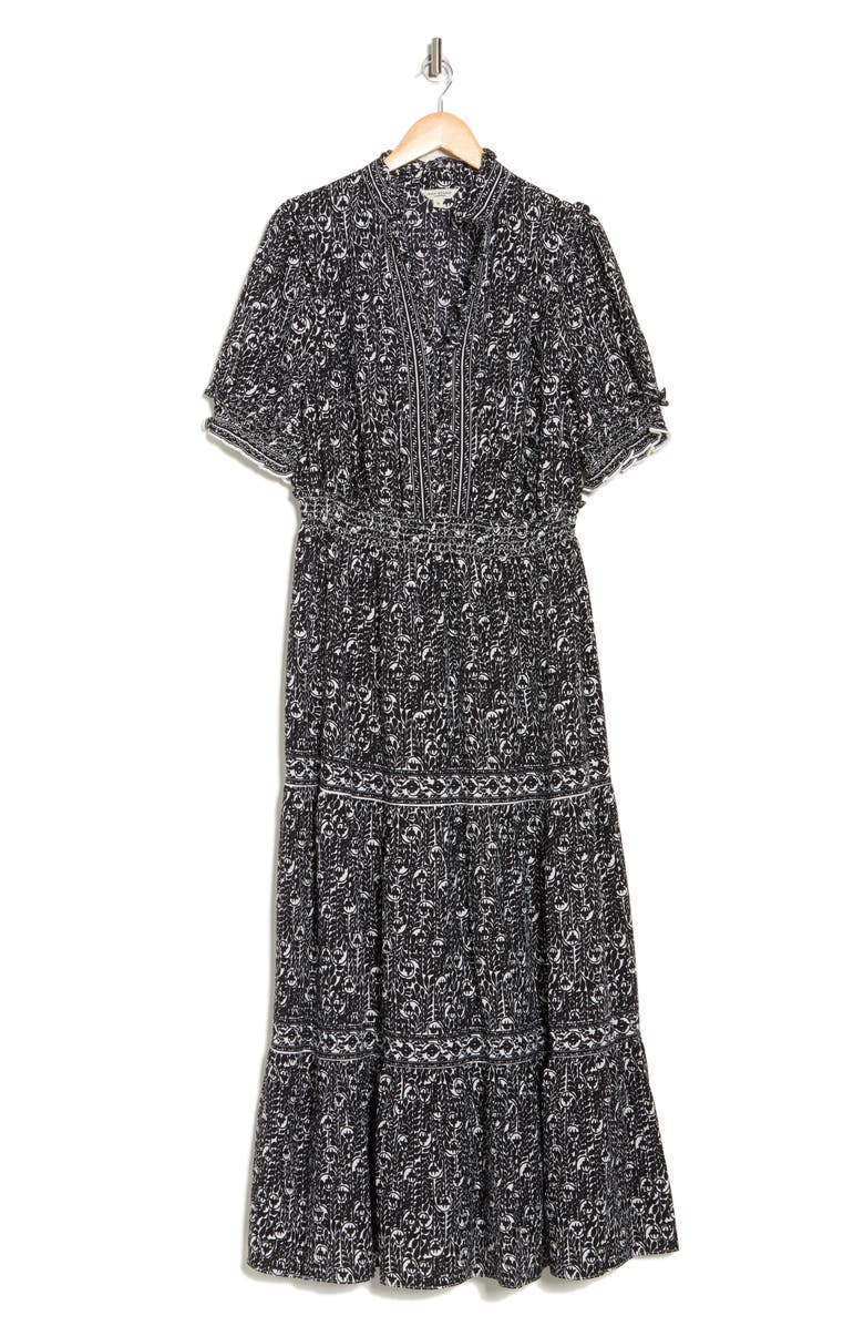 MAX STUDIO Short Sleeve Tiered Maxi Dress, Alternate, color, Cream/ Black Whispering Clover