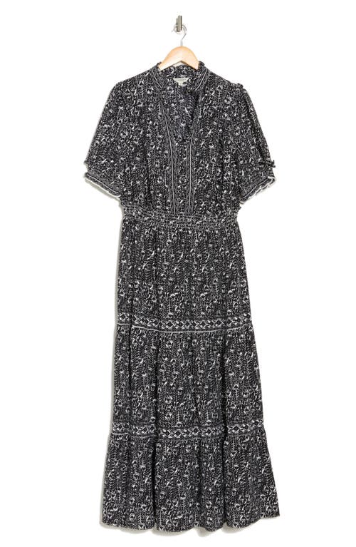 Max Studio Short Sleeve Tiered Maxi Dress In Black