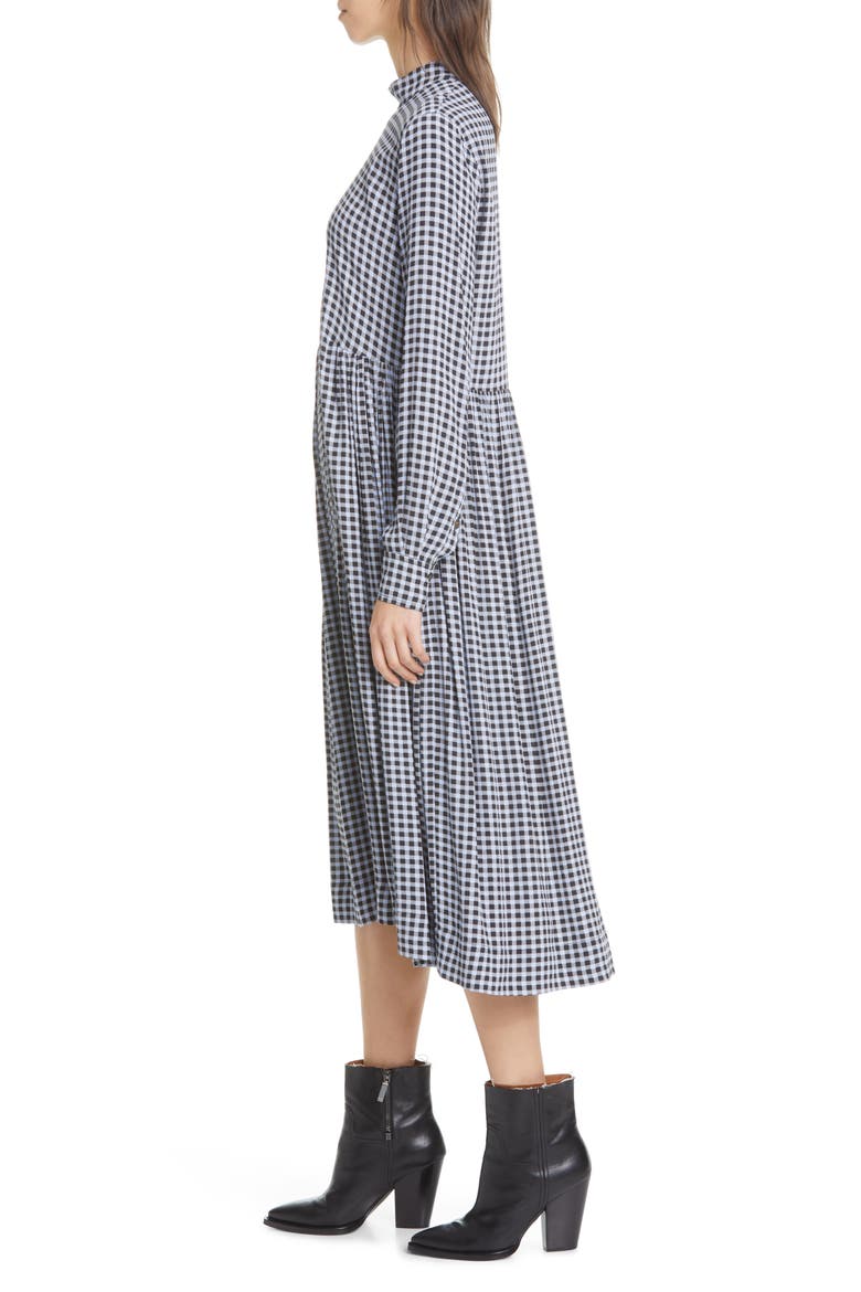 High Neck Long Sleeve Crepe Midi Dress, Alternate, color, BRUNNERA BLUE