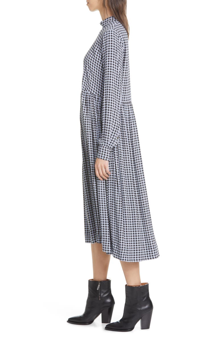 Ganni High Neck Long Sleeve Crepe Midi Dress, Alternate, color,