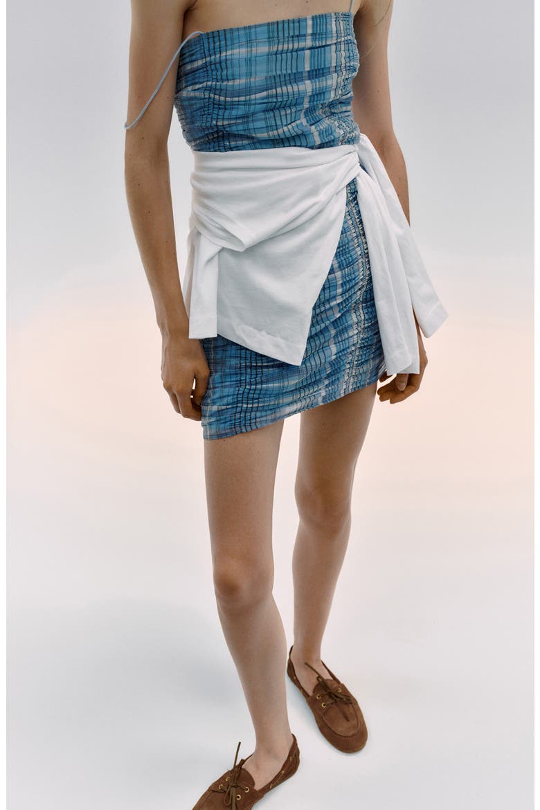 Ruched Plaid Minidress, Alternate, color, BLUE