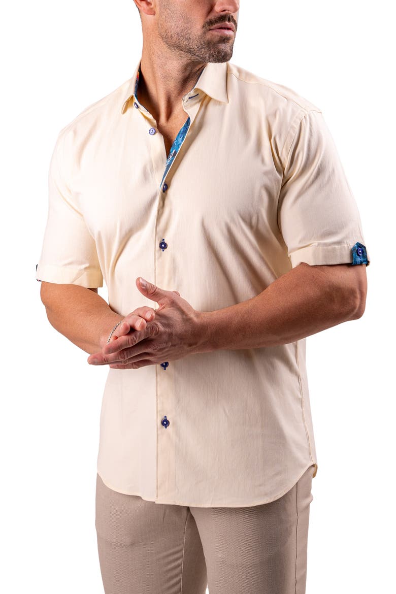 Galileo Resistance0122 Yellow Short Sleeve Cotton Button-Up Shirt, Alternate, color, YELLOW