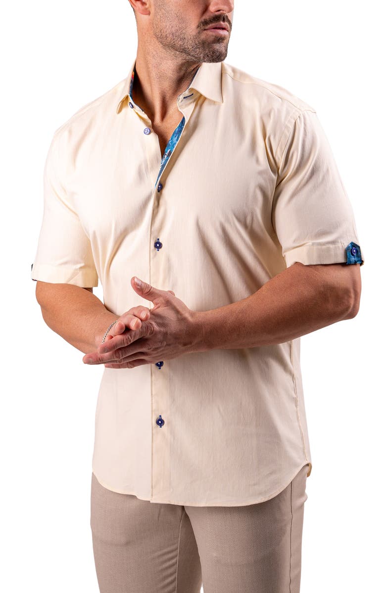 Maceoo Galileo Resistance0122 Yellow Short Sleeve Cotton Button-Up Shirt, Alternate, color, Yellow