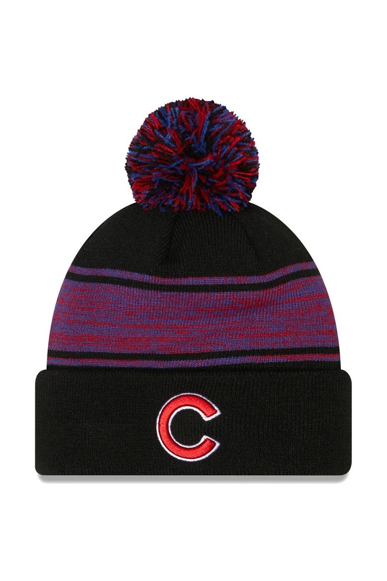 Men's New Era Black Chicago Cubs Chilled Cuffed Knit Hat with Pom, Main, color, Black