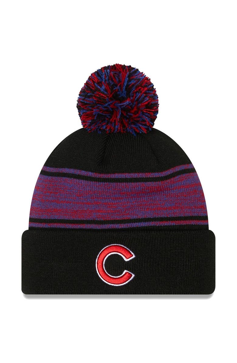 New Era Men's New Era Black Chicago Cubs Chilled Cuffed Knit Hat with Pom, Main, color, Black