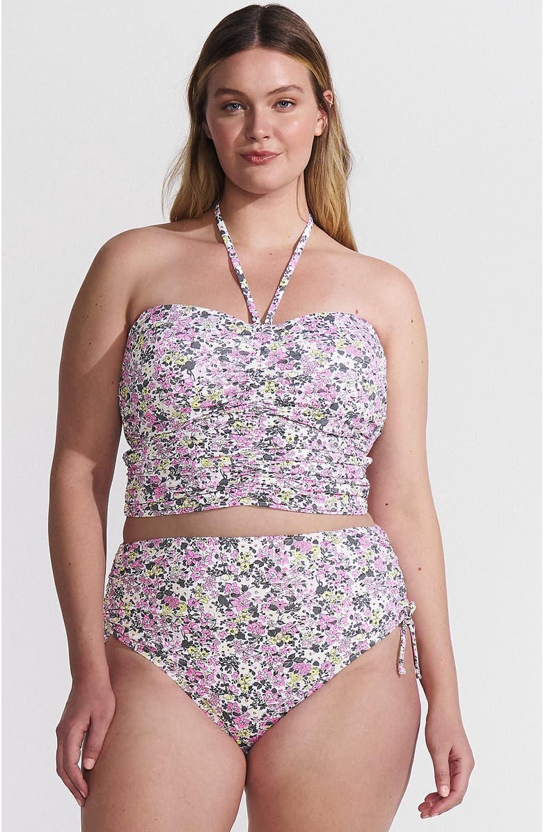 Lands' End Womens Ruched Halter Tankini Top, Main, color, White Multi Ditsy Floral