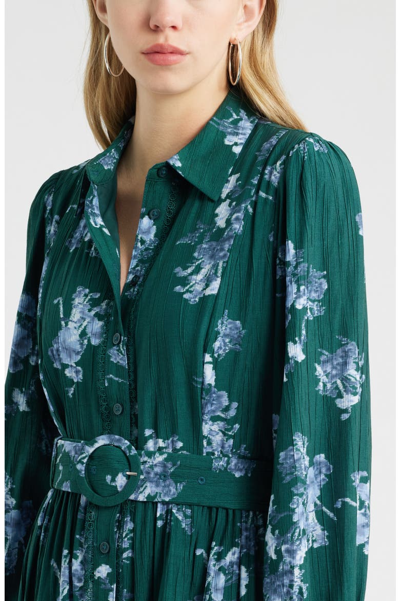 Floral Lace Inset Belted Mini Shirtdress, Alternate, color, GREEN- BLUE STACEY FLORAL