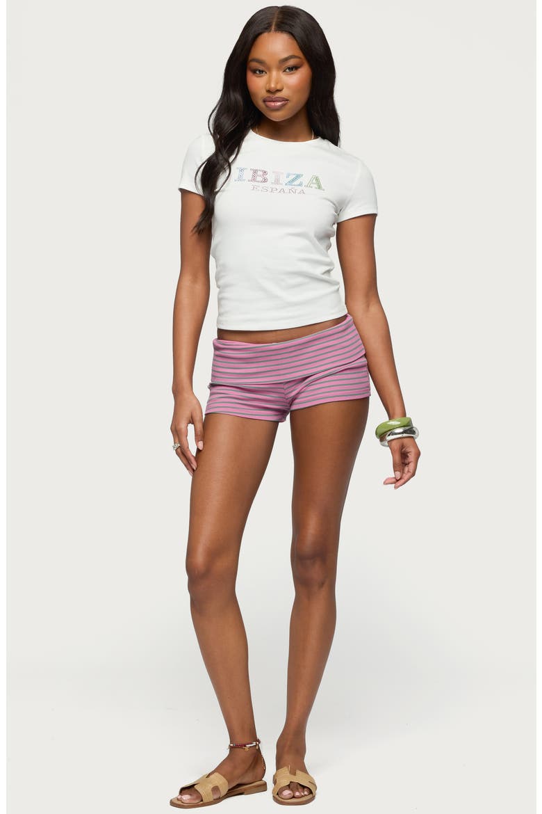 Ibiza Rhinestone Stretch Cotton Shrunken T-Shirt, Alternate, color, WHITE