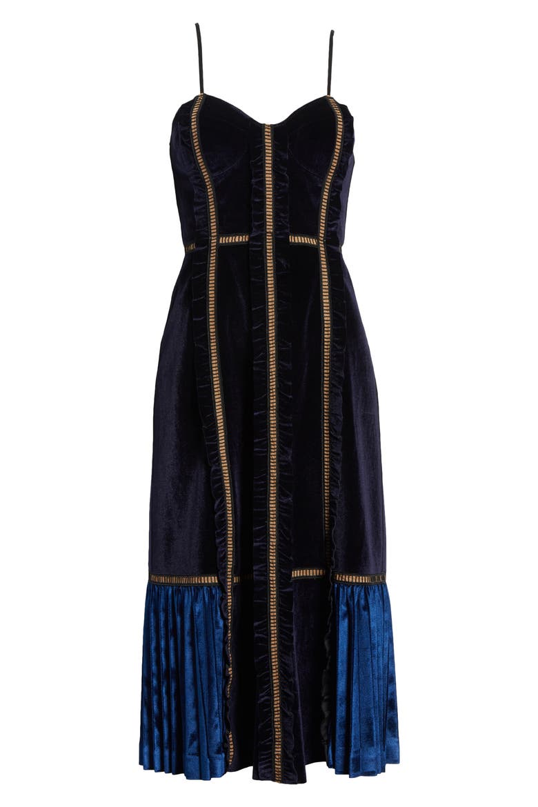Paneled Velvet Midi Dress, Alternate, color, MIDNIGHT BLUE