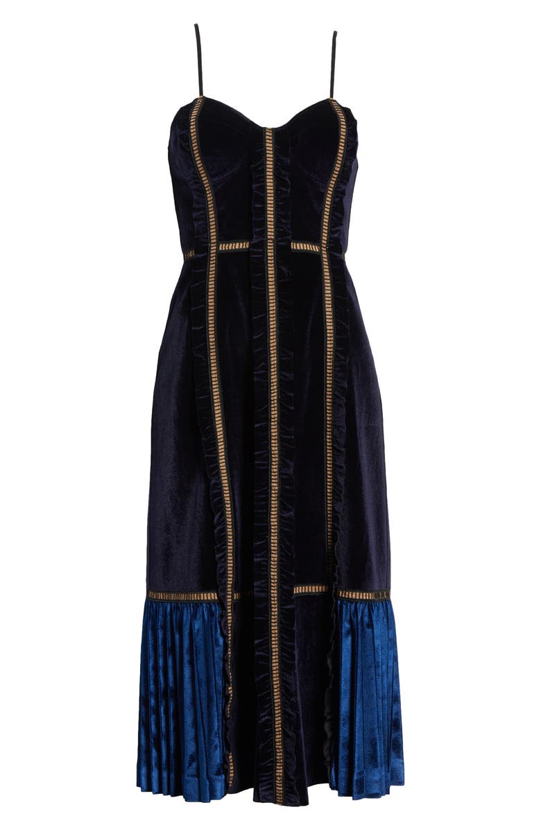 Self-Portrait Paneled Velvet Midi Dress, Alternate, color, 