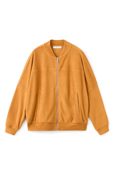Cotton Blend Terry Bomber Jacket