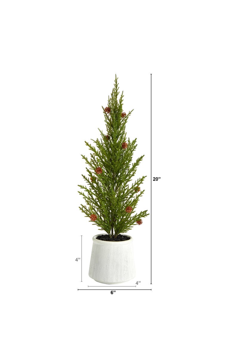 NEARLY NATURAL 20-in Cedar Pine Natural Look Artificial Tree with Mini Pine Cones in Decorative Planter, Alternate, color, Green