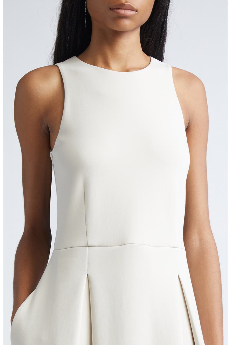 Pleated Skirt Flared Scuba Jersey Dress, Alternate, color, BEIGE