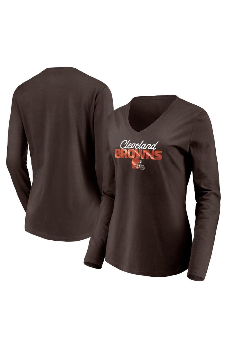 FANATICS Women's Fanatics Brown Cleveland Browns Highly Valued Long Sleeve V-Neck T-Shirt, Main, color, Brown