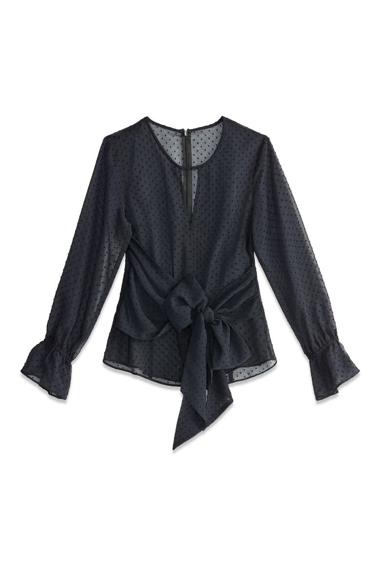 Swiss Dot Tie Blouse, Alternate, color, TRUE NAVY