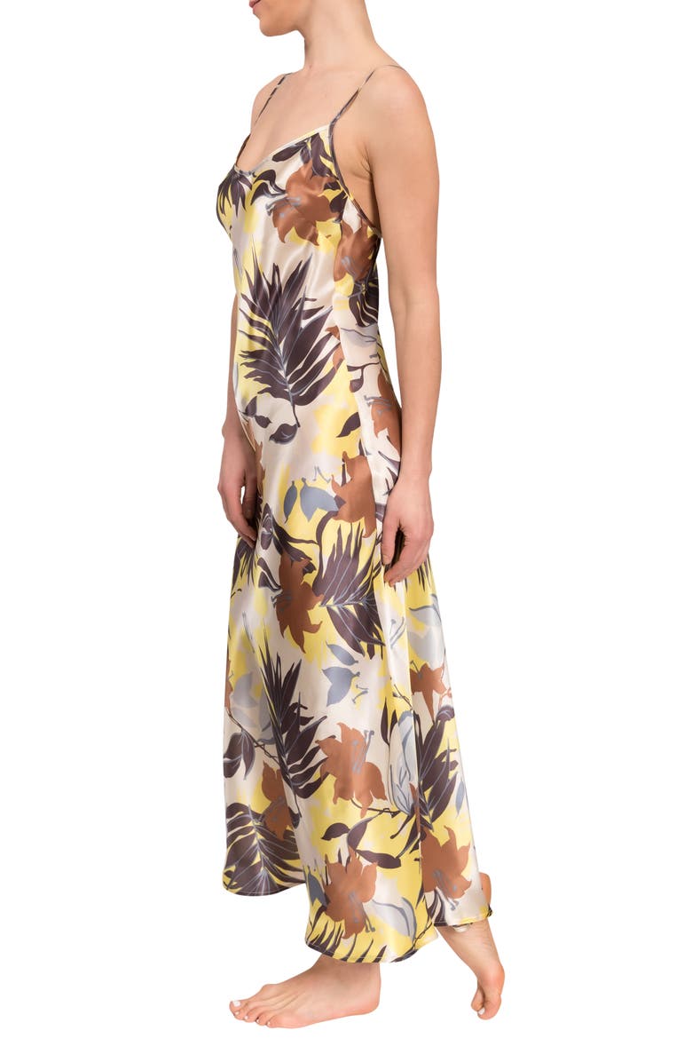 Everyday Ritual Angelina Plaid Satin Slip Nightgown, Alternate, color, Tropical Foliage