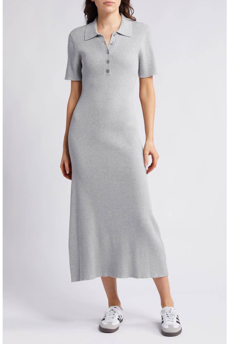 Polo Rib Cotton Blend Sweater Dress, Main, color, GREY HEATHER