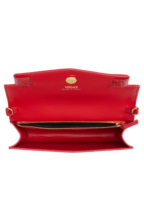 Versace Medusa Croc Embossed Leather Wallet On A Chain In Red