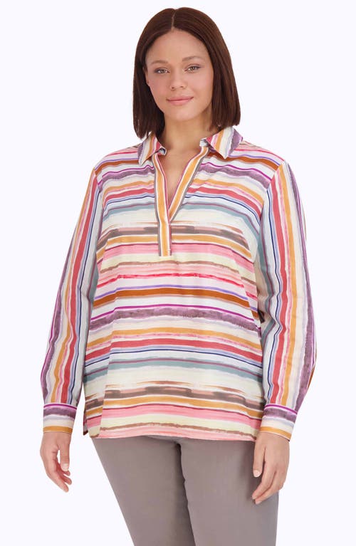 FOXCROFT FOXCROFT SOPHIA ABSTRACT STRIPE COTTON TUNIC TOP
