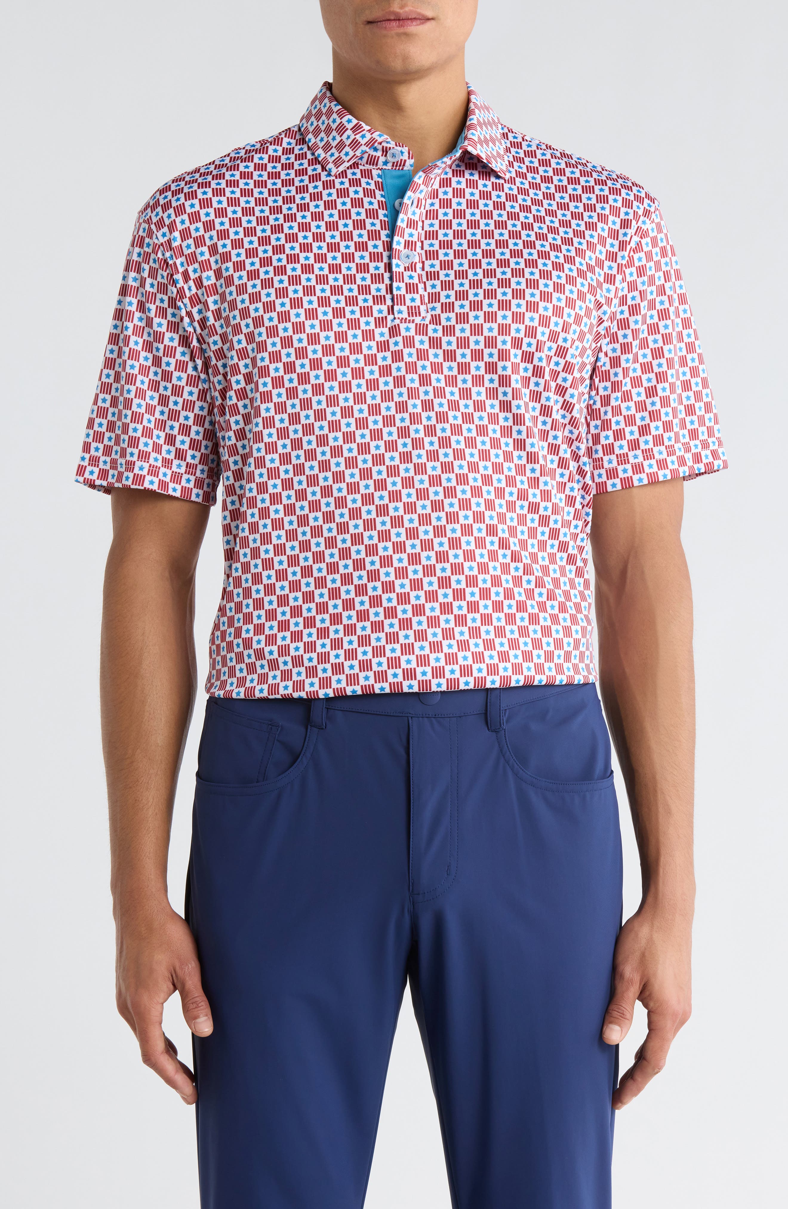 Swannies Waylon Stars & Stripes Print Performance Golf Polo