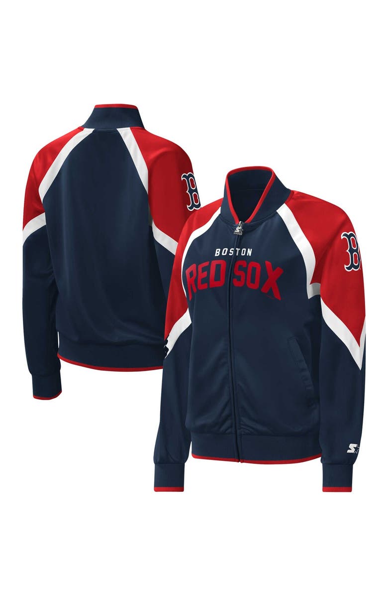 STARTER Women's Starter Navy Boston Red Sox Touchdown Raglan Full-Zip Track Jacket, Main, color, 