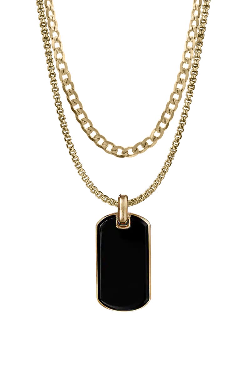 Men's Set of 2 Curb Chain & Dog Tag Pendant Necklaces, Main, color, BLACK/ GOLD