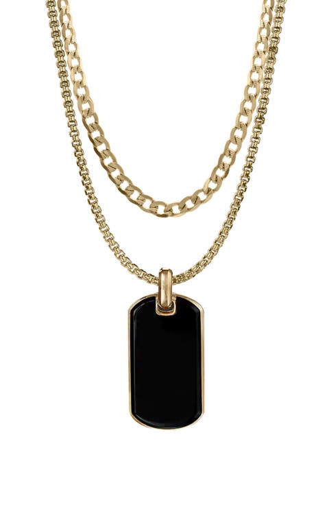 Men's Set of 2 Curb Chain & Dog Tag Pendant Necklaces