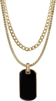 AMERICAN EXCHANGE Men's Set of 2 Curb Chain & Dog Tag Pendant Necklaces
