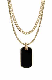 AMERICAN EXCHANGE Men's Set of 2 Curb Chain & Dog Tag Pendant Necklaces