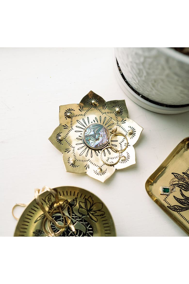 Kairavini Lotus Trinket Dish - Etched Brass, Abalone, Alternate, color, Bronze