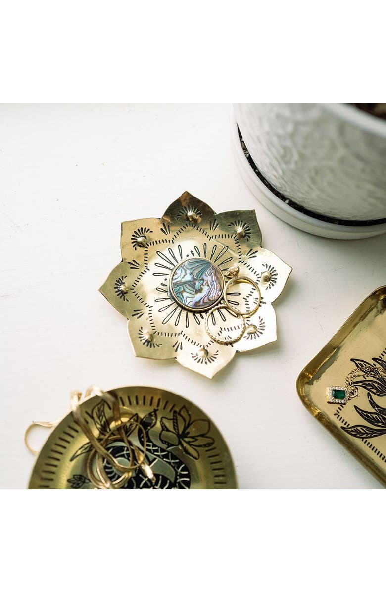 Matr Boomie Kairavini Lotus Trinket Dish - Etched Brass, Abalone, Alternate, color, Bronze