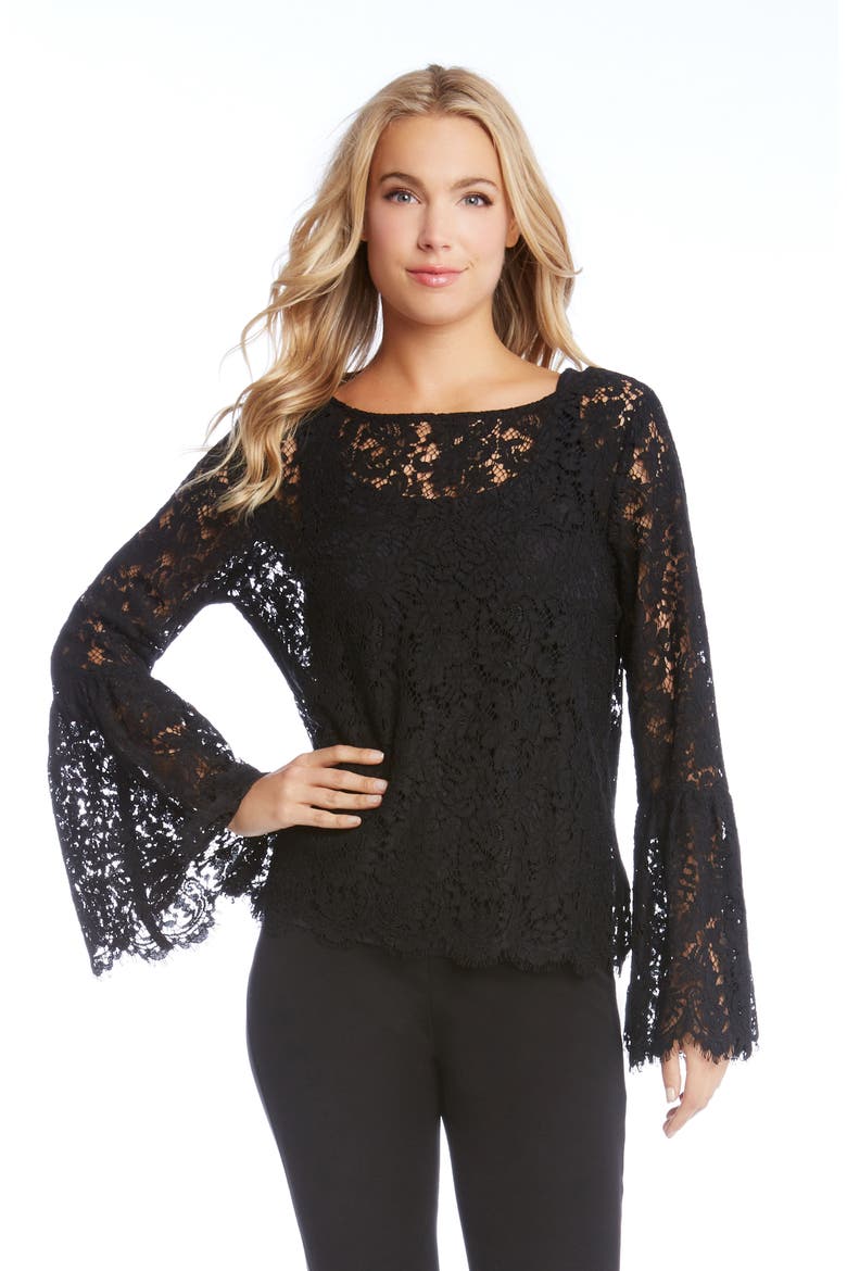 Lace Bell Sleeve Top, Alternate, color, BLACK