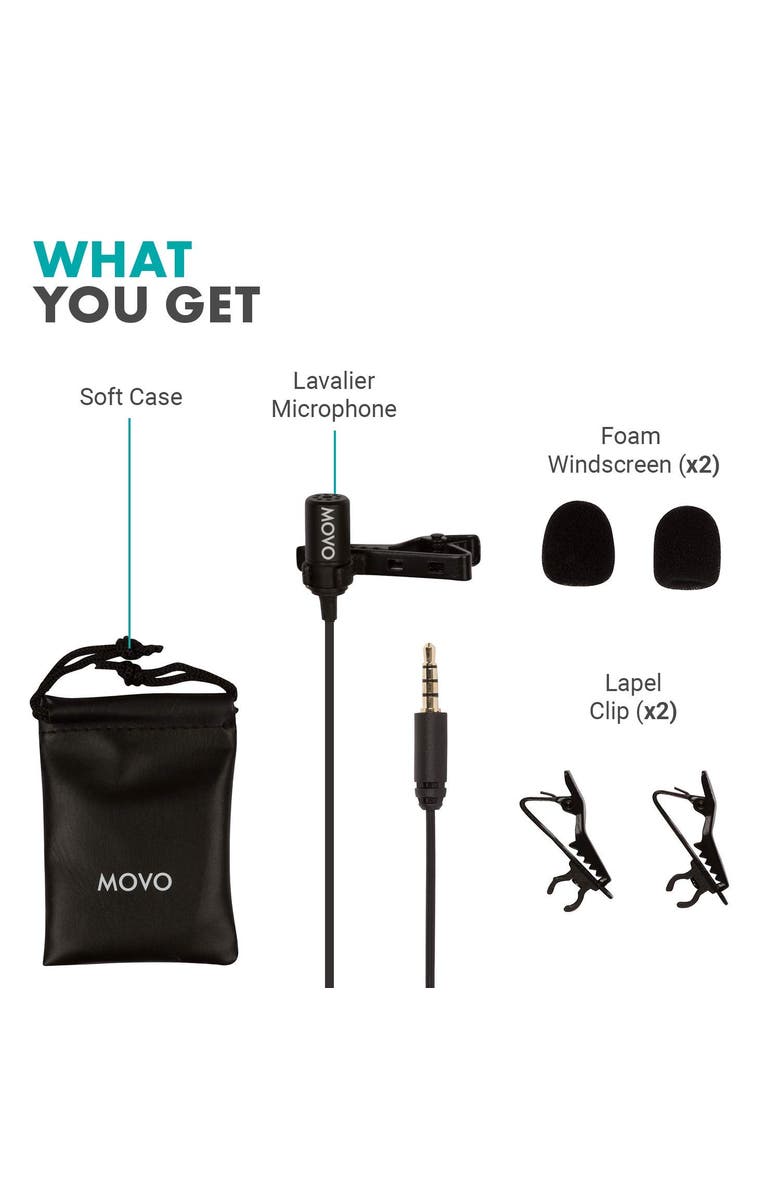 MOVO PM10 Deluxe Lavalier Lapel Clip-on Omnidirectional Condenser Microphone for Smartphones, Alternate, color, Black