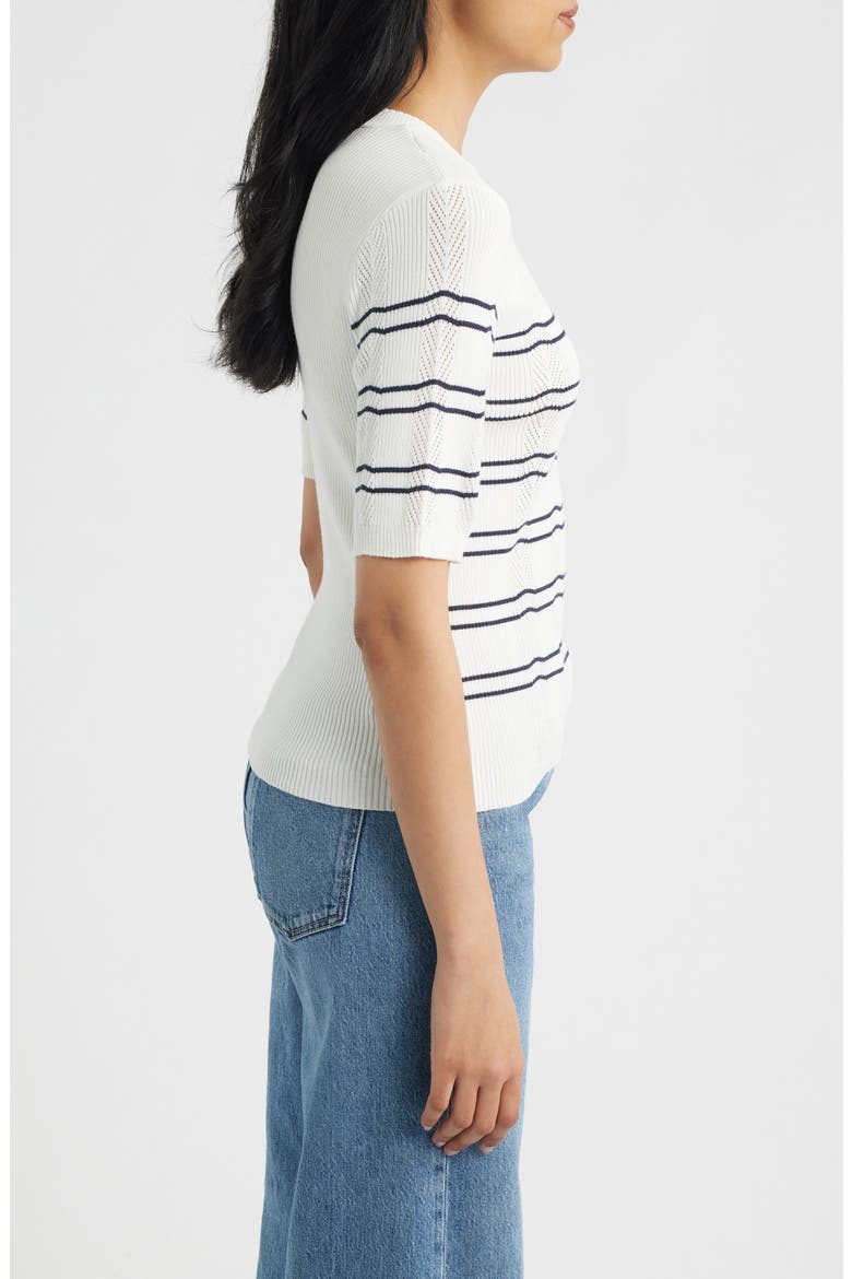 Short Sleeve Sweater, Alternate, color, PEACOAT STRIPE