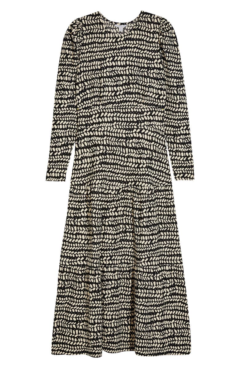 Topshop Abstract Tiered Long Sleeve Midi Dress, Alternate, color, 