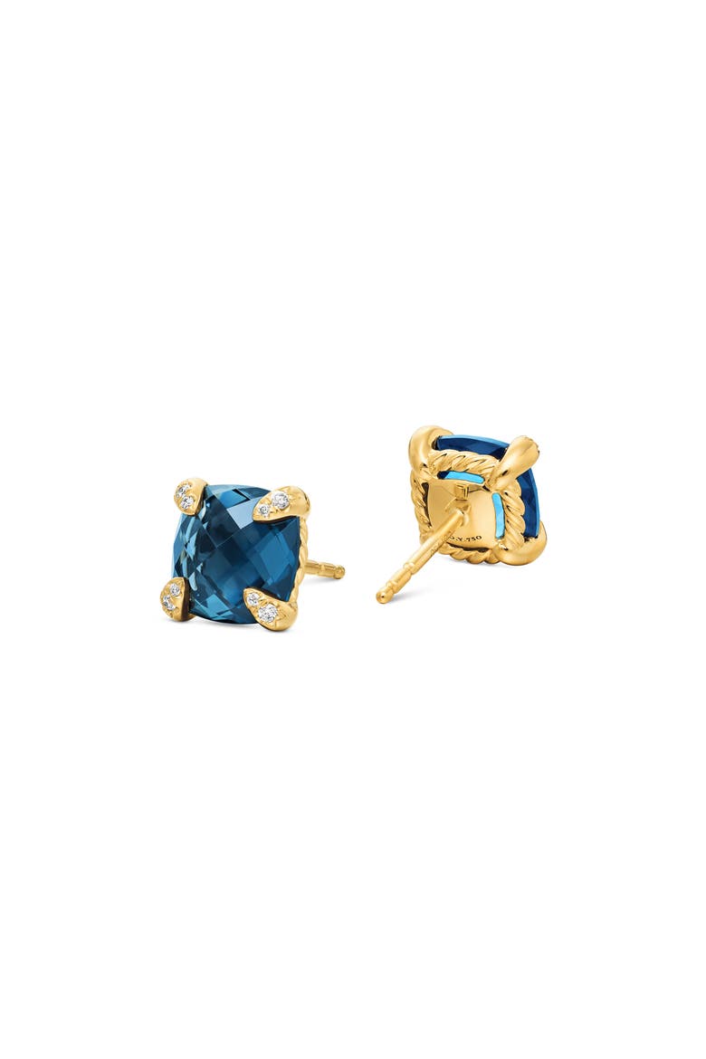 Châtelaine Earrings with Semiprecious Stones in 18K Gold, Alternate, color, YELLOW GOLD/ BLUE TOPAZ