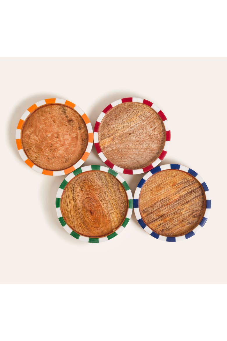 Nohar Wood Round Coaster Set of 4 Artisan Design, Main, color, Multicolor