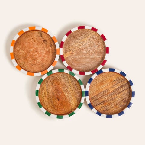 Nohar Wood Round Coaster Set of 4 Artisan Design