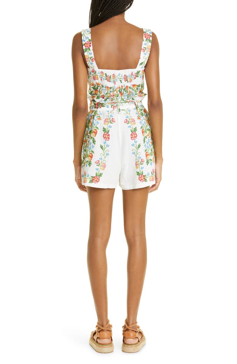 FARM Rio Tropical Romance Floral Linen Blend Romper, Alternate, color, 